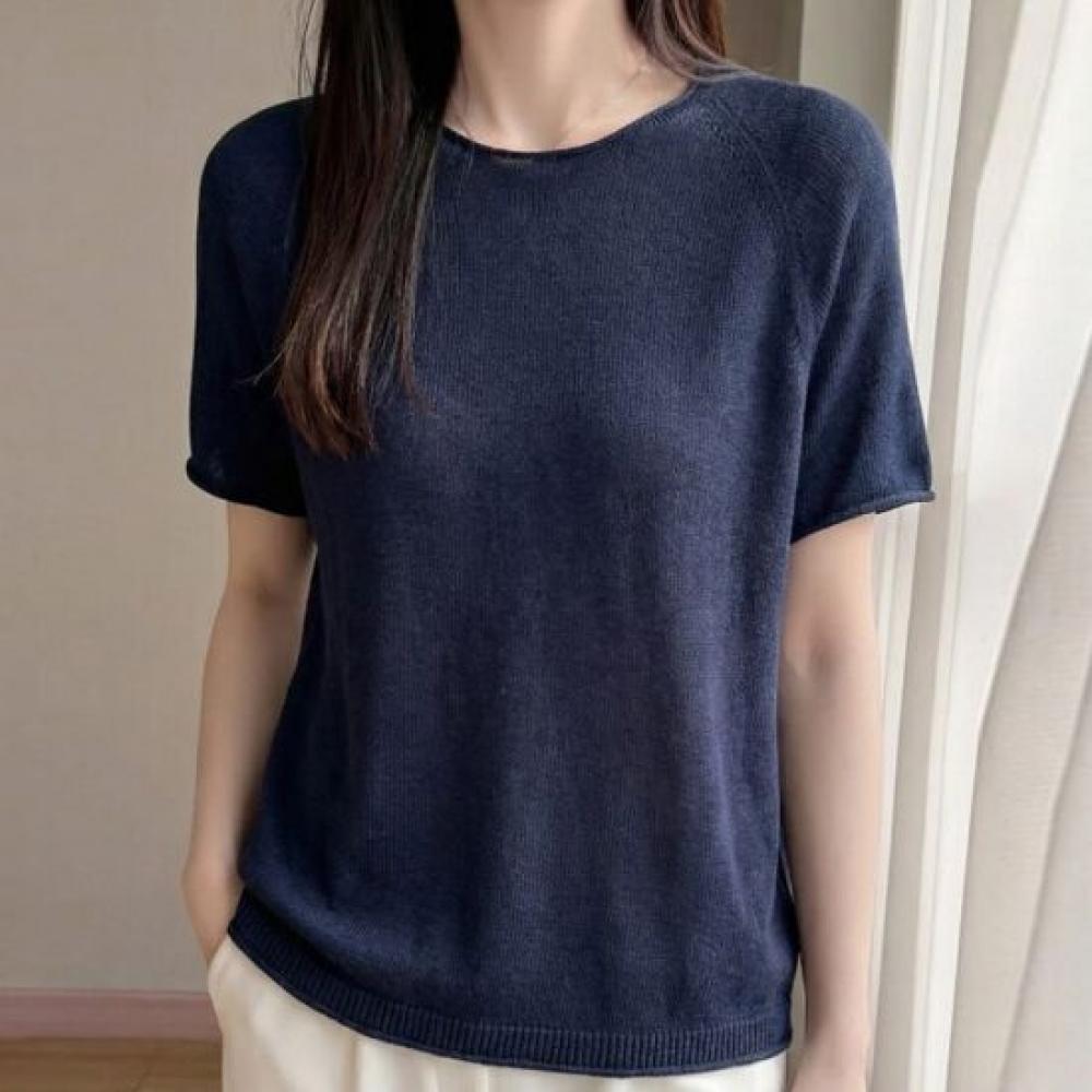 Navava Women Daily Simple Round Neck Short Sleeve Knit Nk3697