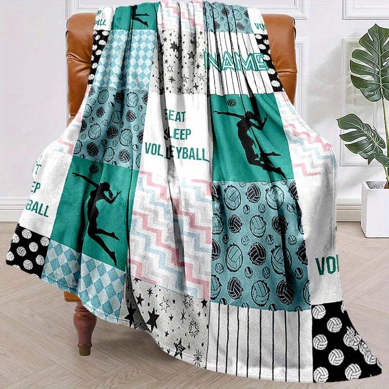 Green Volleyball Customize Your Name Blanket Used For Chair Office Sofa Bed Camping Soft And Warm Giving Friends And Relatives Birthday Gifts