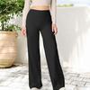 Women Flared Pants Elastic High Waist Solid Color Straight Leg Trousers Solid Color Straight Leg Tummy Control Yoga Pants