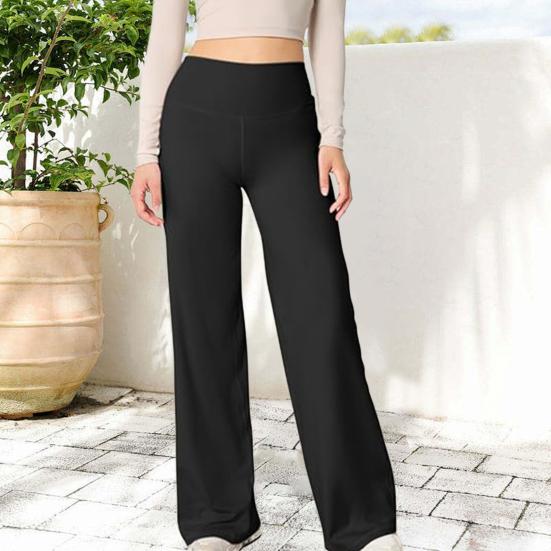 Women Flared Pants Elastic High Waist Solid Color Straight Leg Trousers Solid Color Straight Leg Tummy Control Yoga Pants