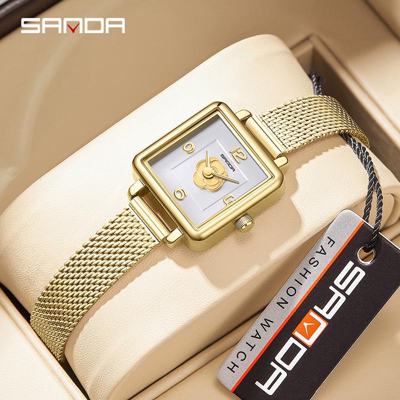 Sanda Women's Retro Waterproof Quartz Watch - Small Square Elegant Rose Dial