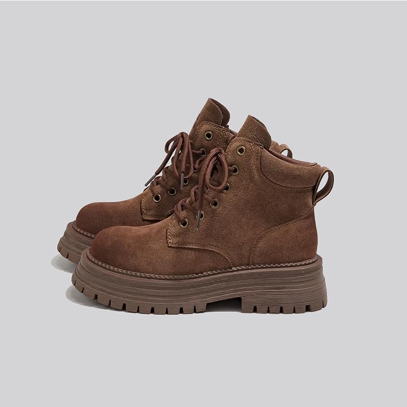 Thick-soled leather Martin boots for women's autumn and winter new heightening matte casual versatile and comfortable