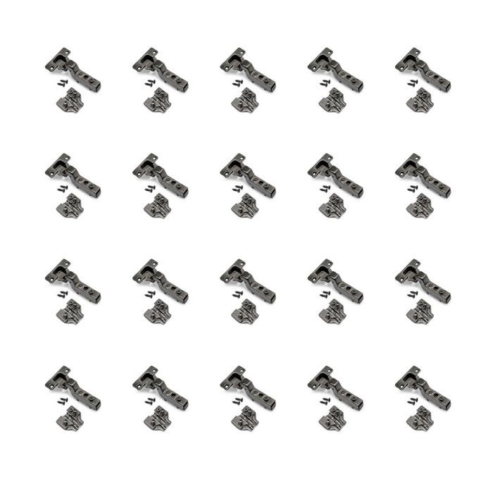 Emuca lot de 20 charnières super coudées x91 à fermeture amortie et embases euro, hauteur 0, acier, titane