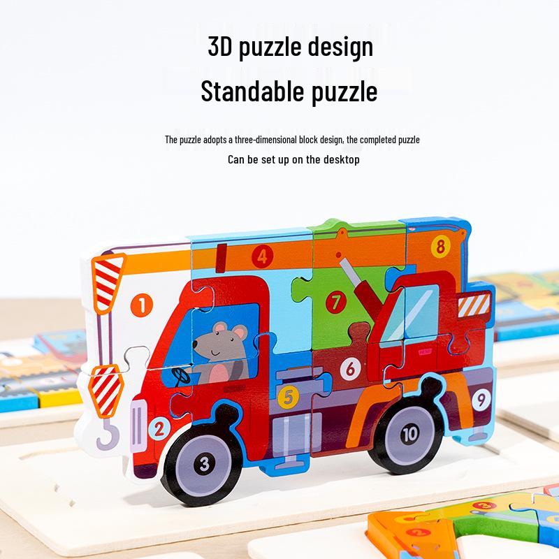 Kids' 3D Wooden Engineering Vehicle Puzzle & Matching Board Toy