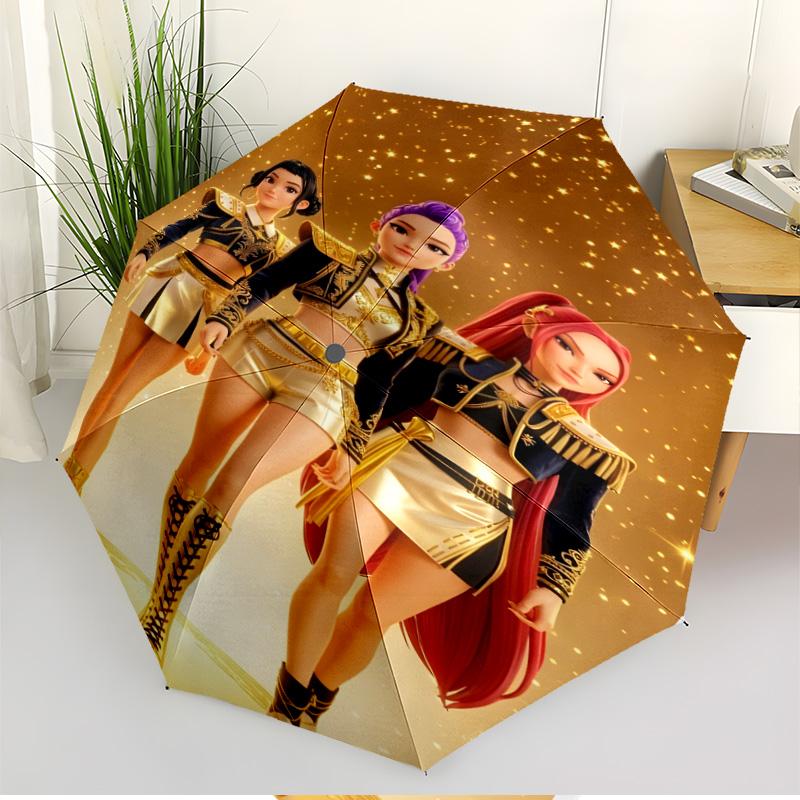 KPop Demon Hunters Print Automatic Open Close Umbrella, Portable Foldable Umbrella, for Outdoor Commute Camping Trip, Ideal Birthday Gift