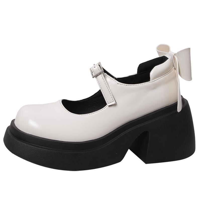 Svarte retro høyplatå små skinnsko dame 2025 nye høst og vinter rund tå lav utringning tykk hæl Mary Jane sko enkeltsko