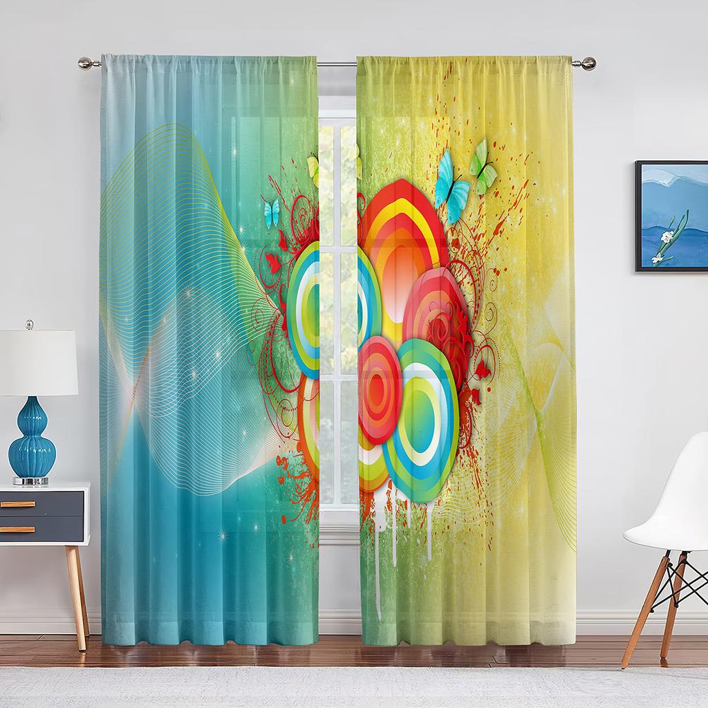 Geometry Koła Drukowana Woalowa Zasłona Paskowa Sztuka Linii Szyfonowa Tiulowa Zasłona Okienna Salon Sypialnia Kuchnia Draperia Dekoracja Domu