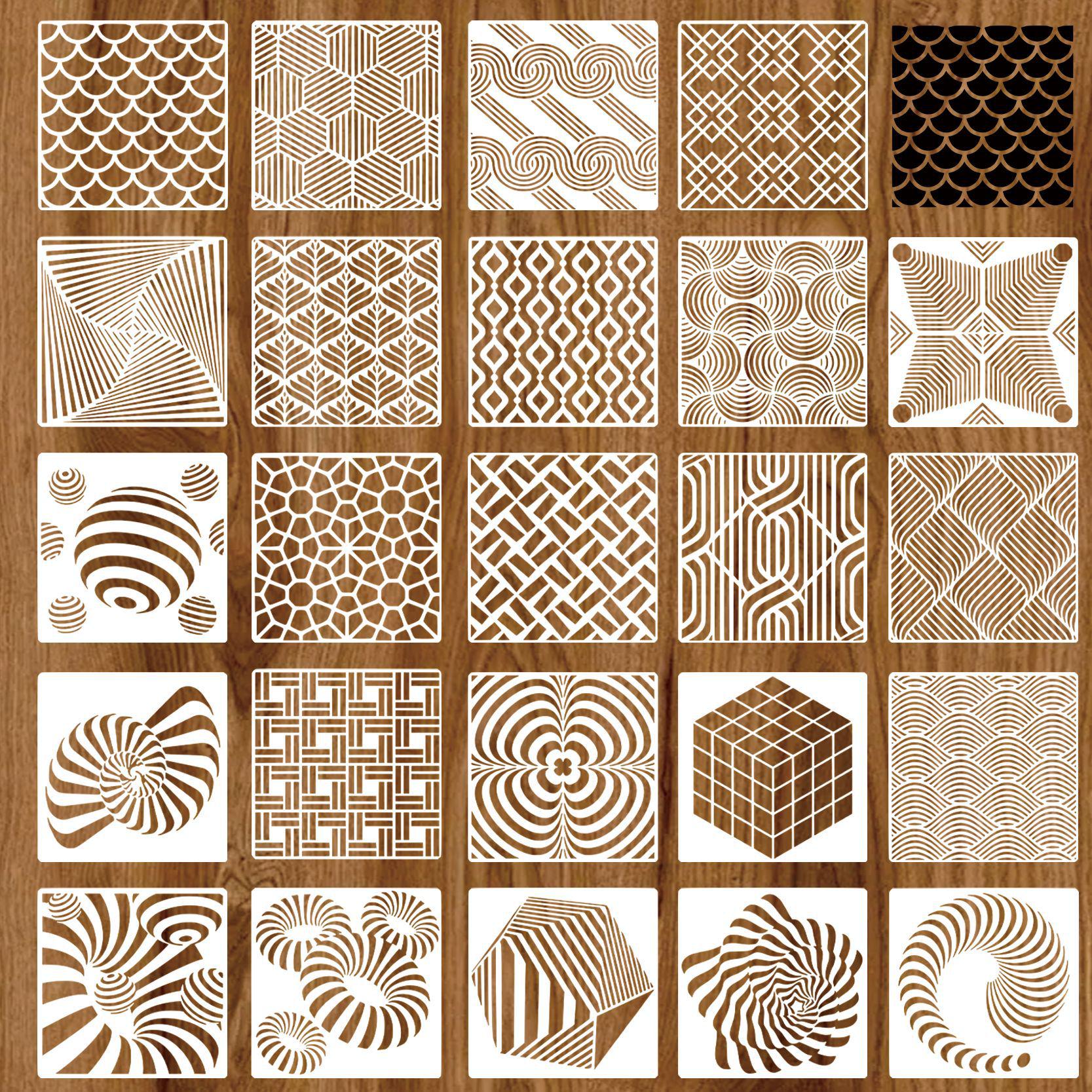 Набор кубистических трафаретов - 15x15см Текстурные узоры для дерева, стен, холста