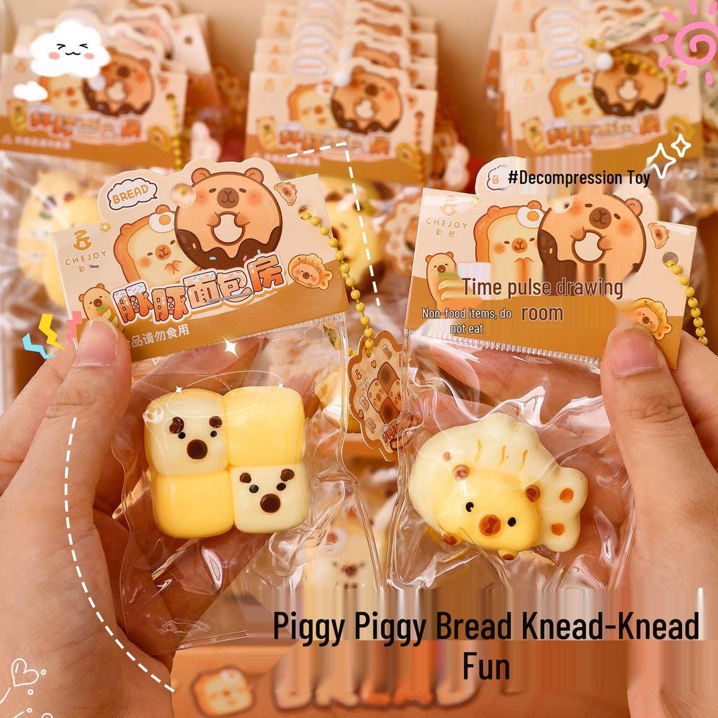 Capybara Bread Stress Relief Squeeze Toy for Kids – Cute Capybara Food Toy with Bell Pendant