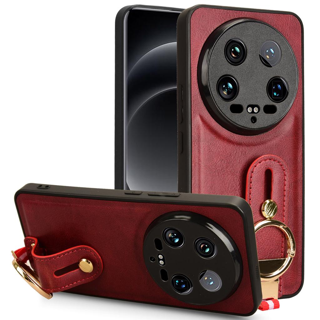 For Xiaomi 14 Ultra Case PU Leather+PC+TPU Wristband Kickstand Drop-proof Phone Cover