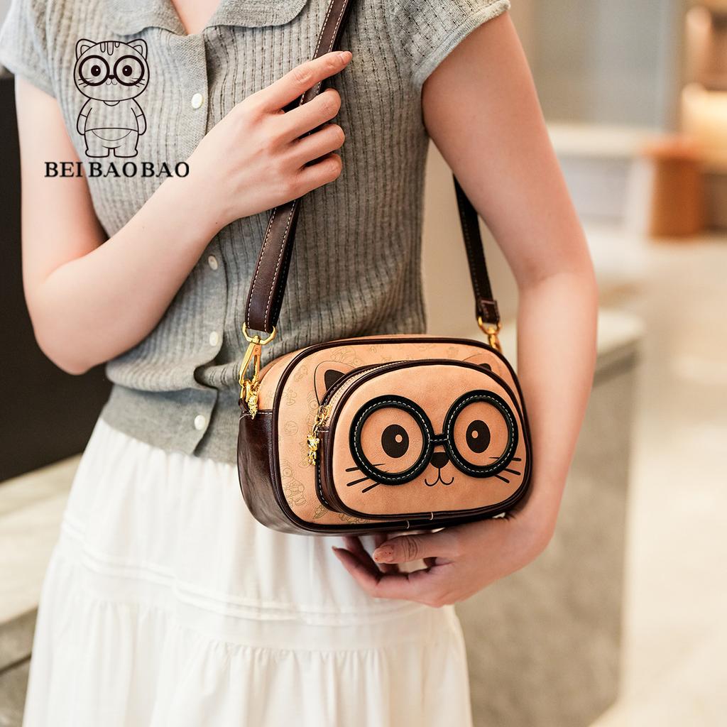 New Niche Design Cartoon Cat Small Round Bag Cute and Fashionable Crossbody Shoulder Bag