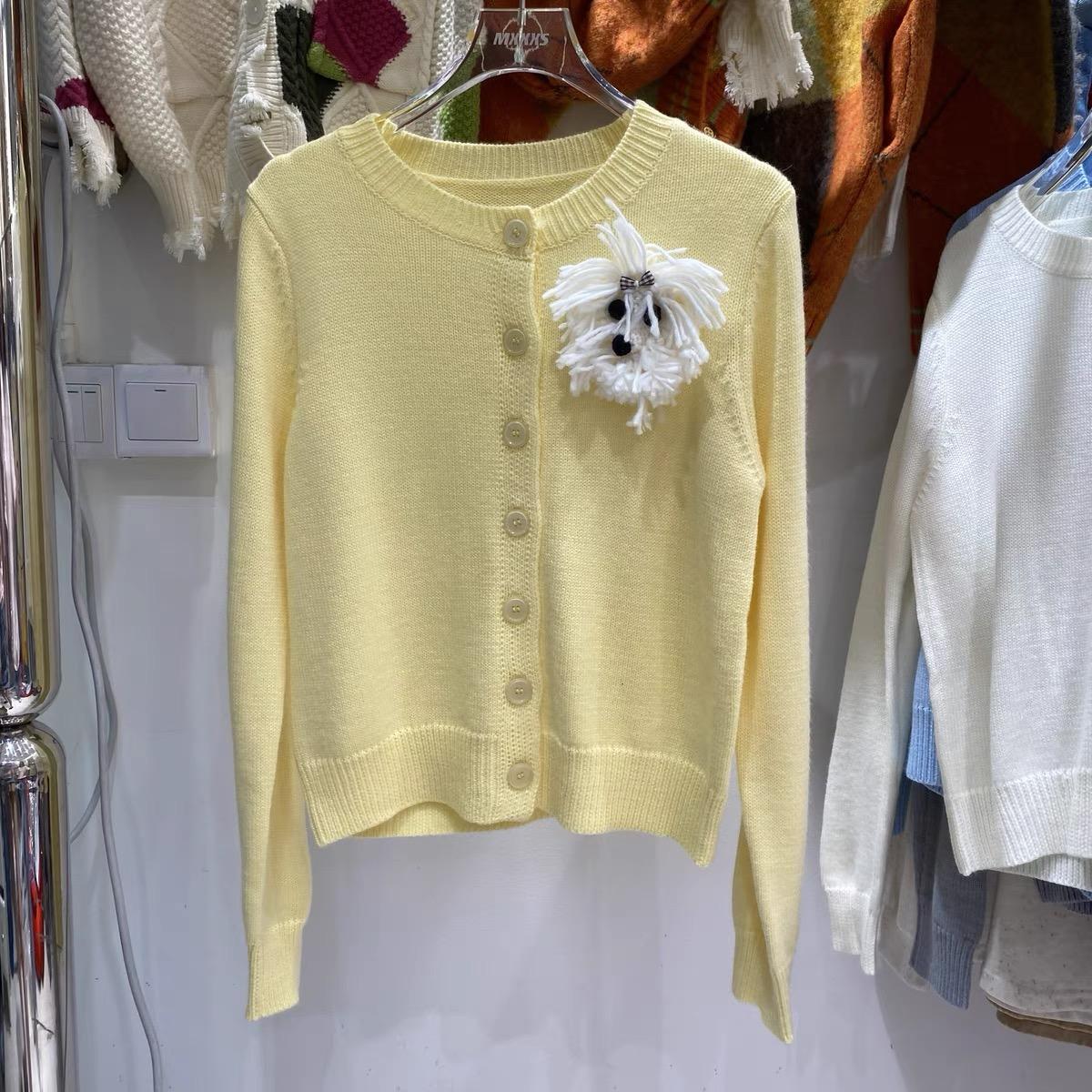 

Японский кавайный мультяшный кардиган с вышивкой в виде собаки, женский универсальный свитер, куртки, пальто, кардиган C-182 L жёлтый