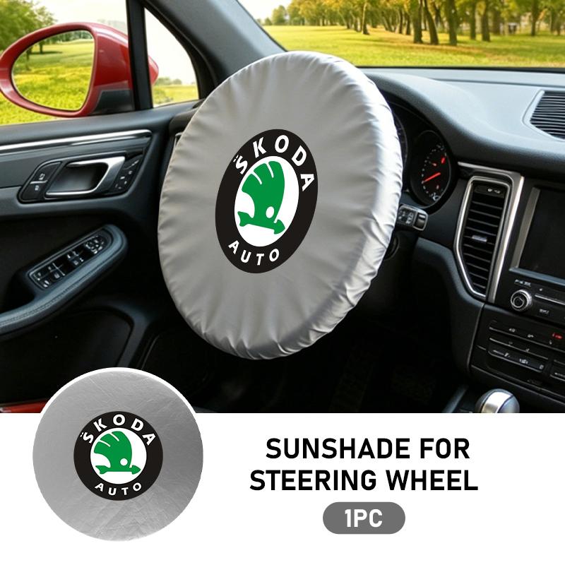 AAFO1 Car Steering Wheel Sunshade Silver Coated Cloth Insulation Protector Accessories For Skoda VRS Superb Yeti Octavia Enyaq Rapid