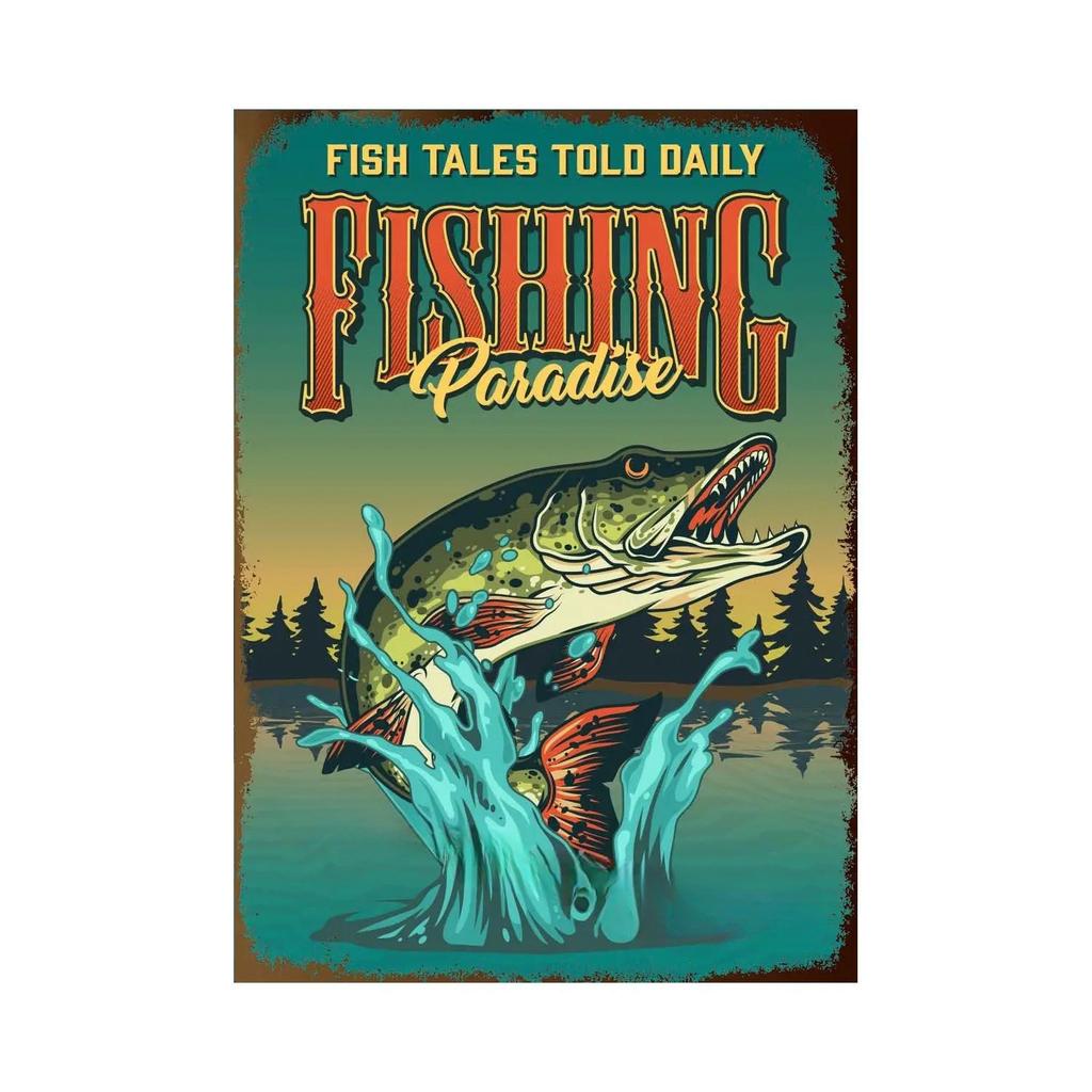 Fishing Metal Tin Sign Fishing Sign Vintage Metal Plate for Wall Poster Farm Art Decoration Stickers Plaques 8X12 Inch