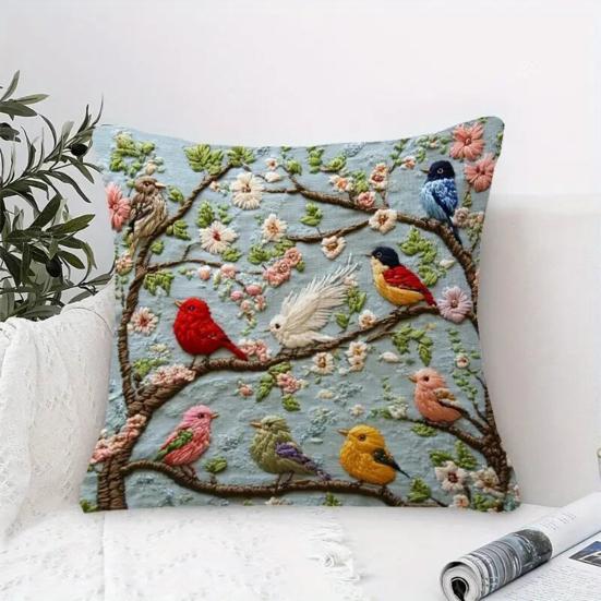 Embroidered Throw Pillow Cover Flower Tree Pillow Cover with Zipper Cushion Cover Decorative for Living