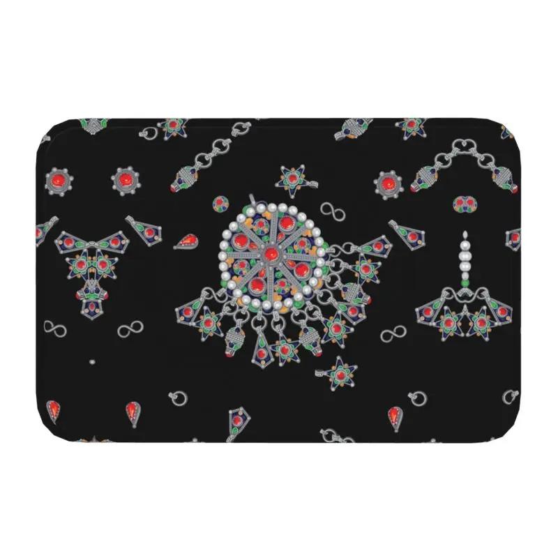 

Kabyle Jewelry Floor Door Bathroom Kitchen Mats Anti-Slip Indoor Amazigh Africa Ethnic Style Doormat Entrance Rug Carpet Footpad 40x60cm