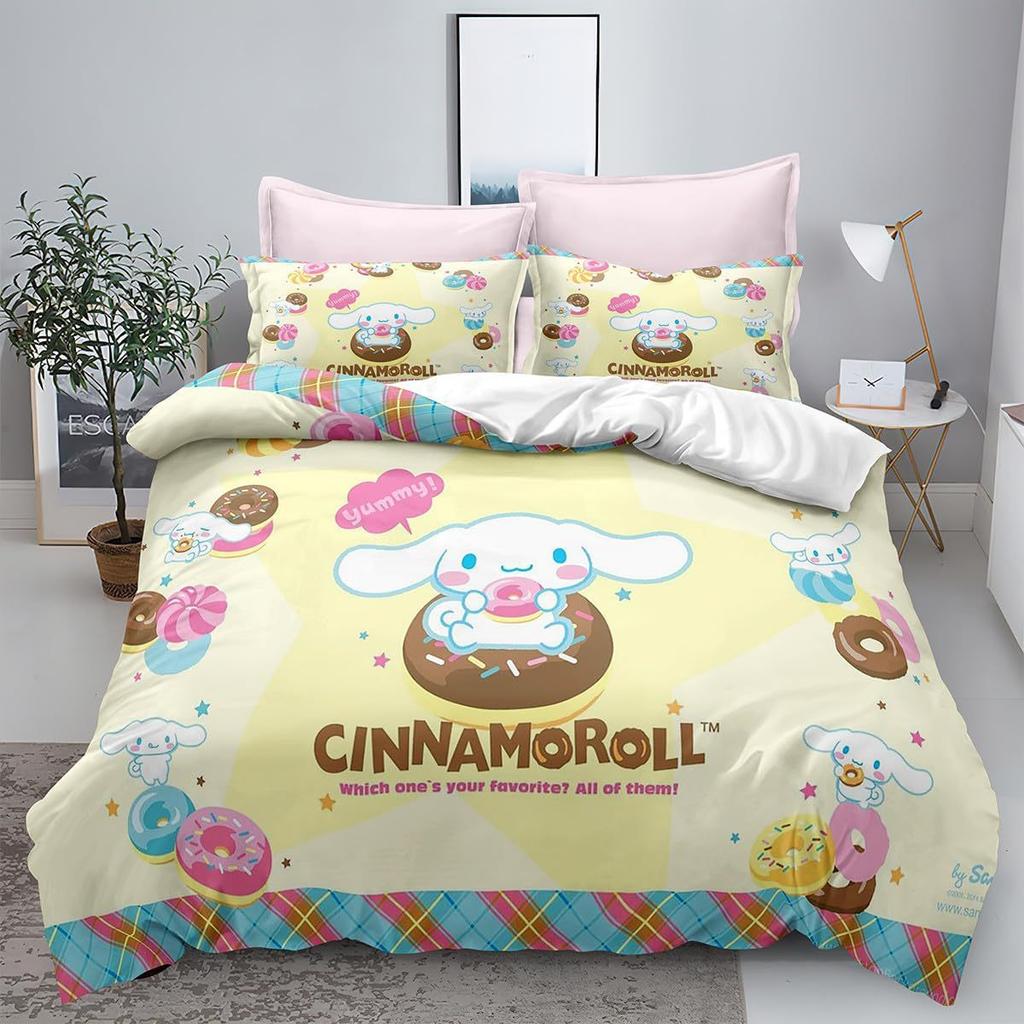 Sanrio Pom Pom Purin Cinnamoroll Bettwäschesets Bettdecke Steppdecke Bettbezug Bettbezug Kissenbezug 2-3-teilige Sets Kinder Erwachsenengröße
