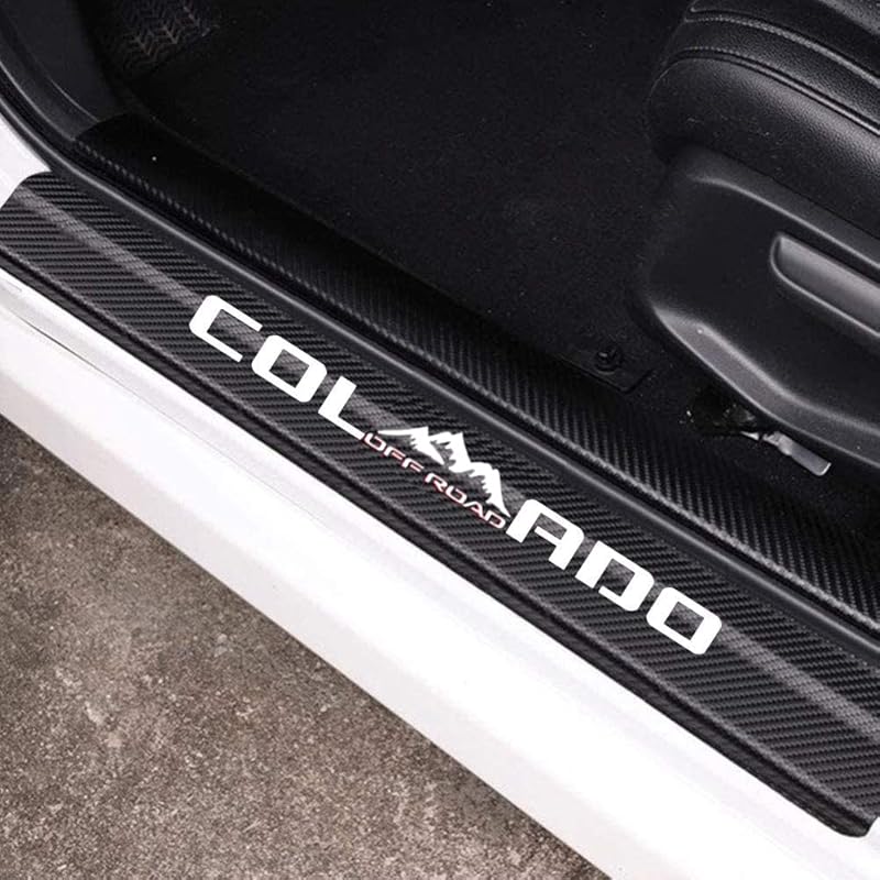 MAXMILO 4Pcs Car Door Sill Protector Reflective 4D Carbon Fiber Leather Sticker Decoration Door Entry Guard Accessories Compatible With Colo4X4Rado