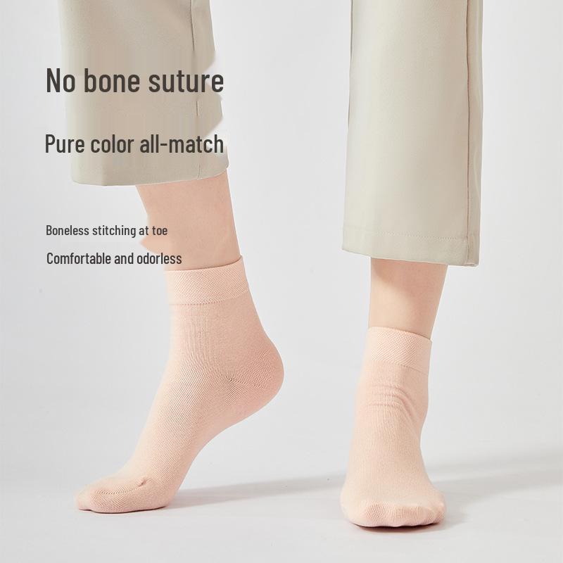 Women's 7A Antibacterial Mid-Calf Pure Cotton Socks - Sweat-Absorbent, Thick, All-Season Style.