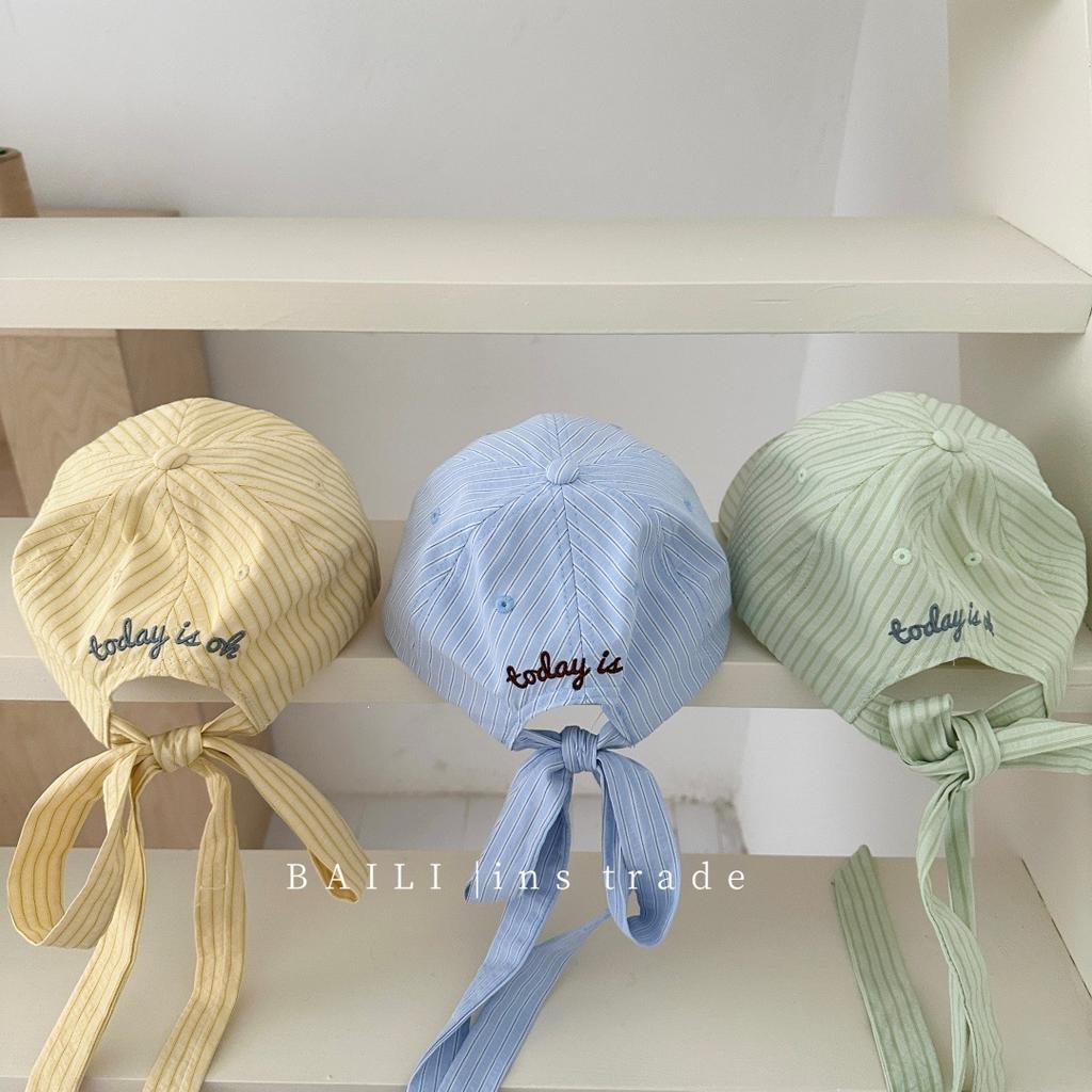 Korean style fresh striped bow tie baseball cap - sweet, versatile, preppy, sun protection, face-slimming duckbill cap