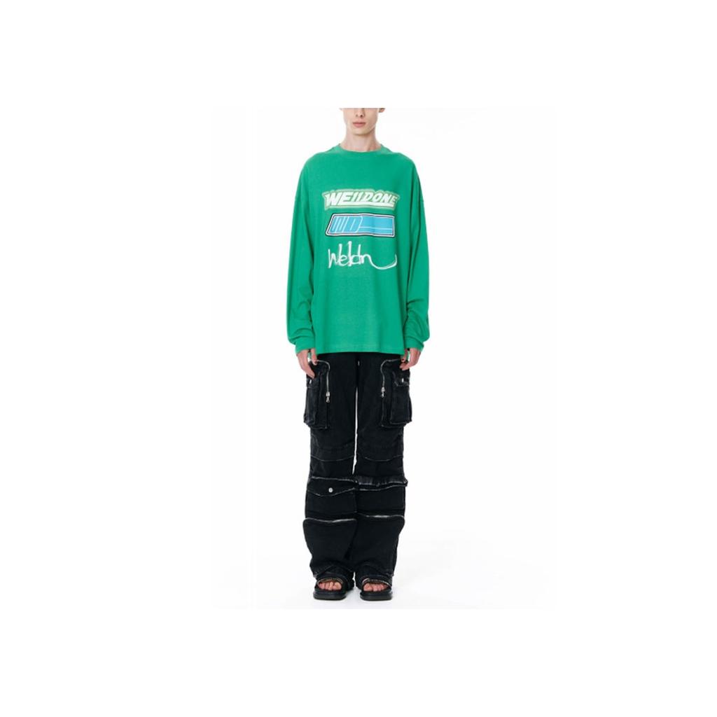 We11done Ss22 Barrage Logo Print Long Sleeve T-Shirt Unisex Tops Green WD-TT1-22-717-U-GR