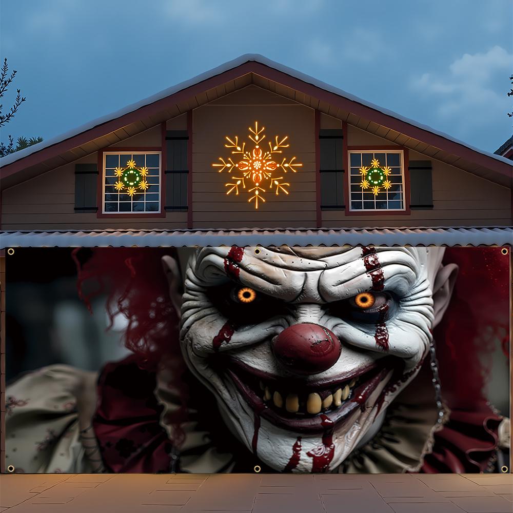 2D banner Halloween evil clown garage flag glowing eyes eerie polyester material