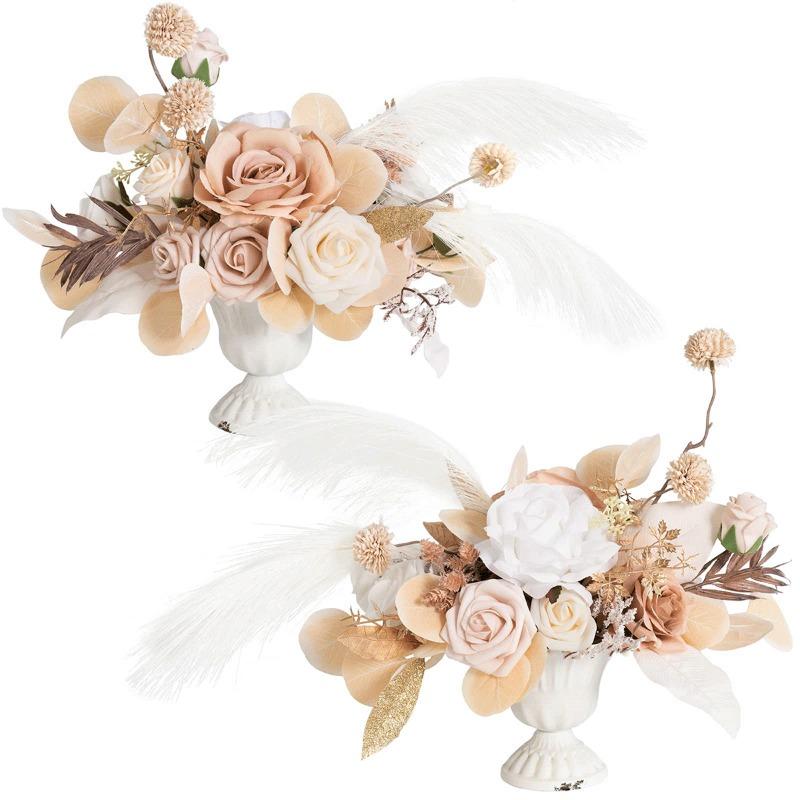 2 Pcs Silk Flowers Artificial Flower Wedding Centerpiece Flower Without Vase for Ceremony Reception Tabletop Mantel Archway Aisle