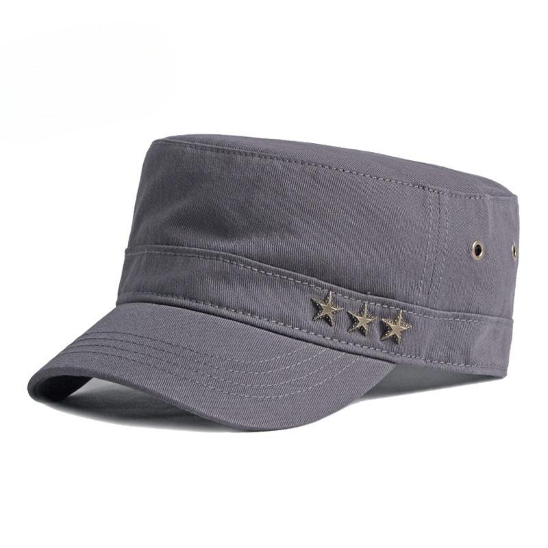 Unisex Cotton Military Cap Flat Top Hat Spring Summer Sun Protection Korean Style Army Cadet Cap Casual Peaked Hat with Star Rivets