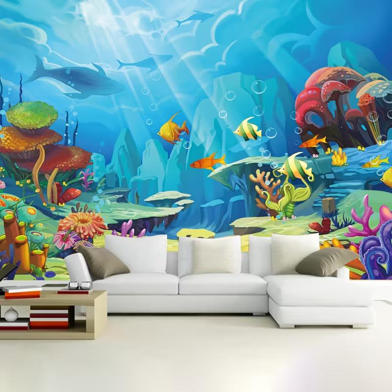2D Unterwasserwelt Kulisse Zeichentrickfische Korallenriff Foto Hintergrund