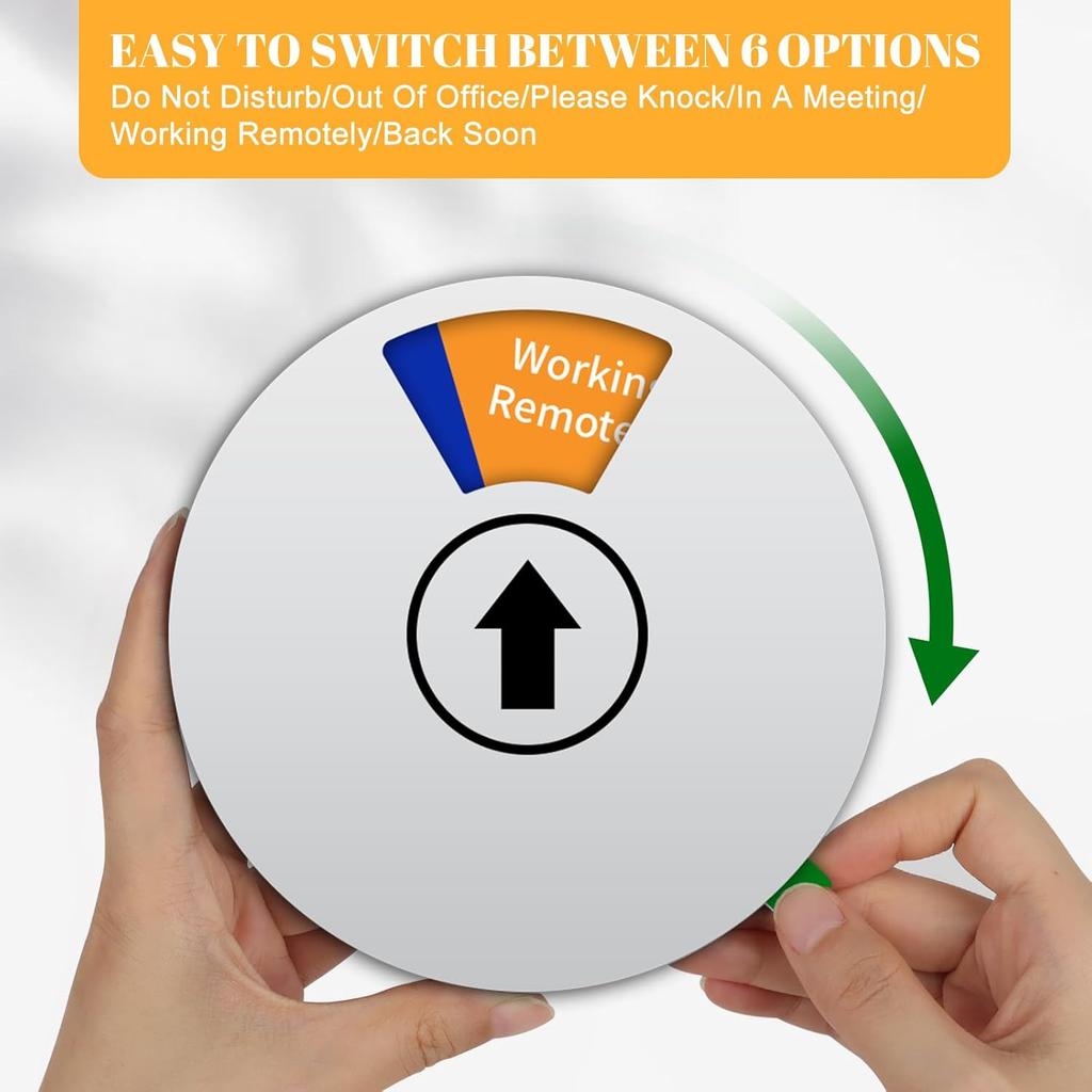 Office Door Sign- Do Not Disturb/Out of Office/Please Knock/In a Meeting/Working Remotely/Back Soon, Rotating Privacy Door Sign Conference, 6 Inch,