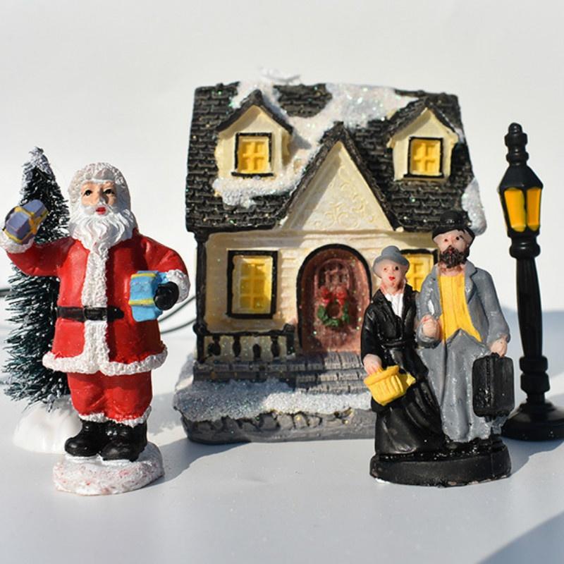 10pcs/set Christmas Ornaments Luminous House Small House Decoration Santa Claus Suit Gift Gift Decorations for Home
