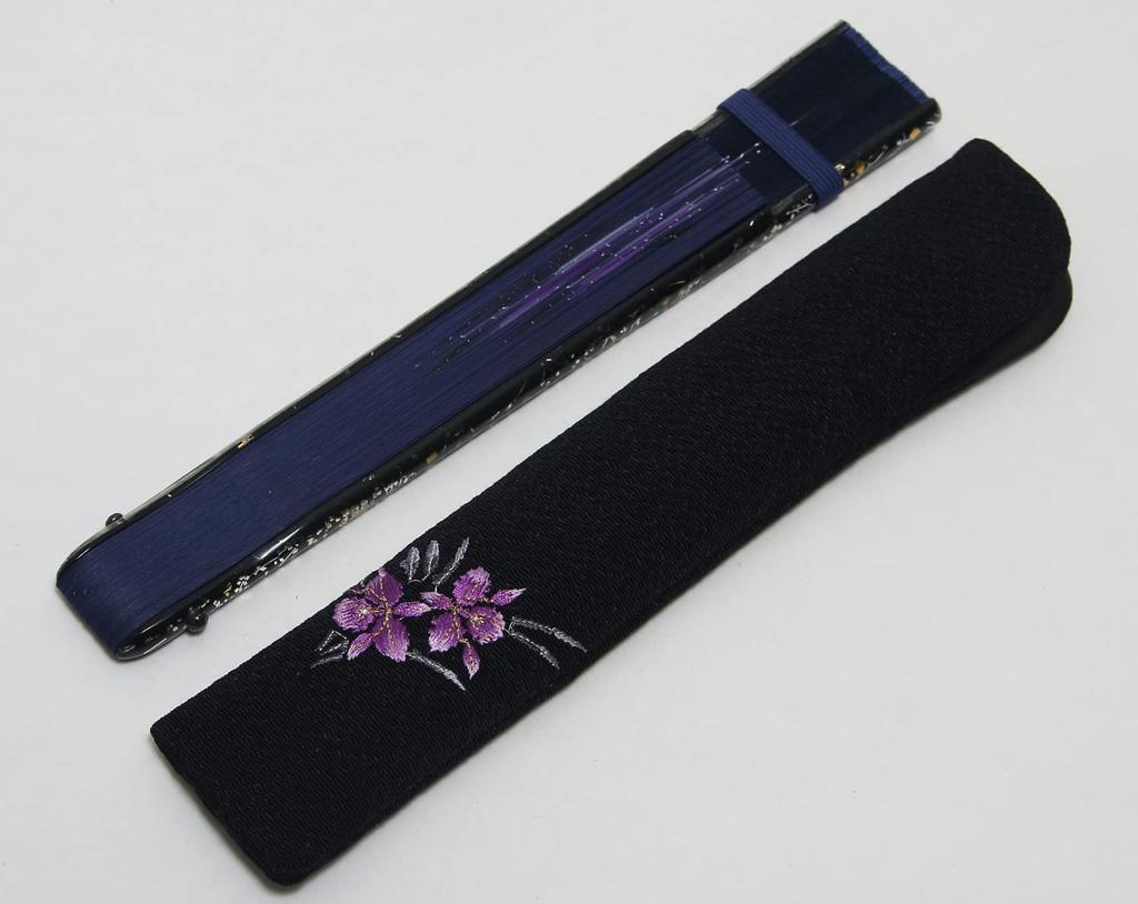 Faltfächer für mit Fächeretui und Präsentationsbox [Hasegawa] Damen im Kyoto-Stil, (Cattleya, Marine)