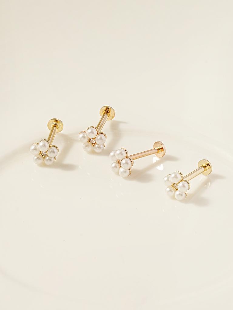 Minimalpiercing 14K Internal Lovely Pearl Flower Labret Piercing