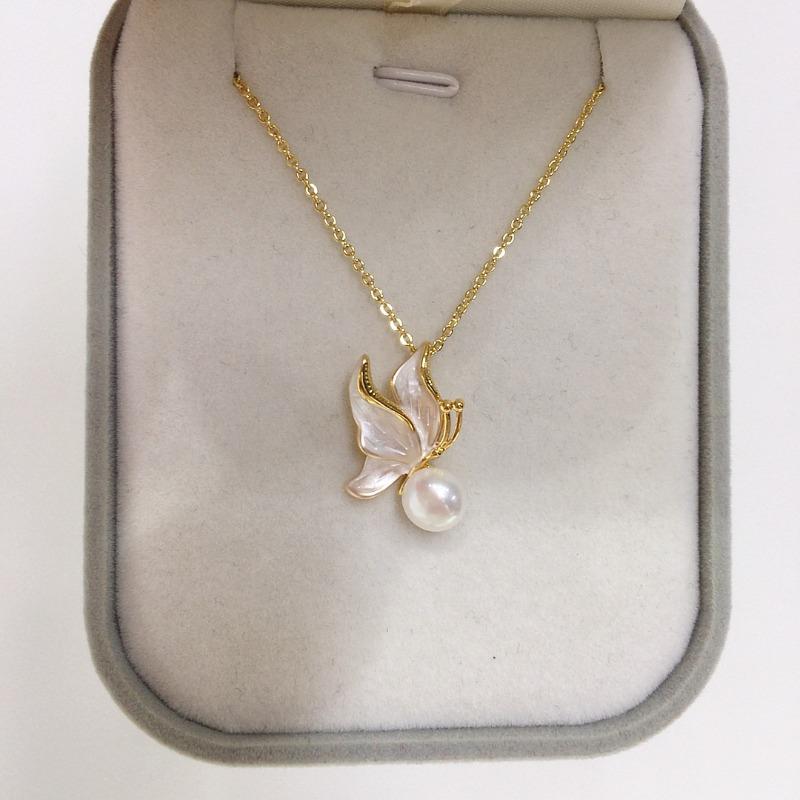 Zhuji Natur Süßwasserperlen Set - Damen mattierte Schmetterlingsperlen Ohrringe, 18 Karat Gold Filled & Anlaufgeschützt