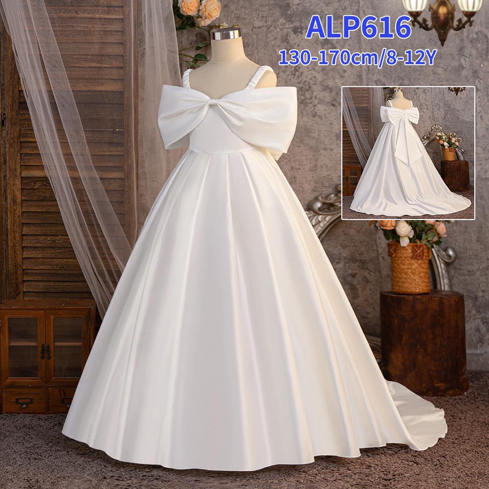 Biała sukienka ślubna dla małej księżniczki, druhenki, z trenem i puszystą spódnicą, na sesje zdjęciowe, scenę i wydarzenia wieczorowe