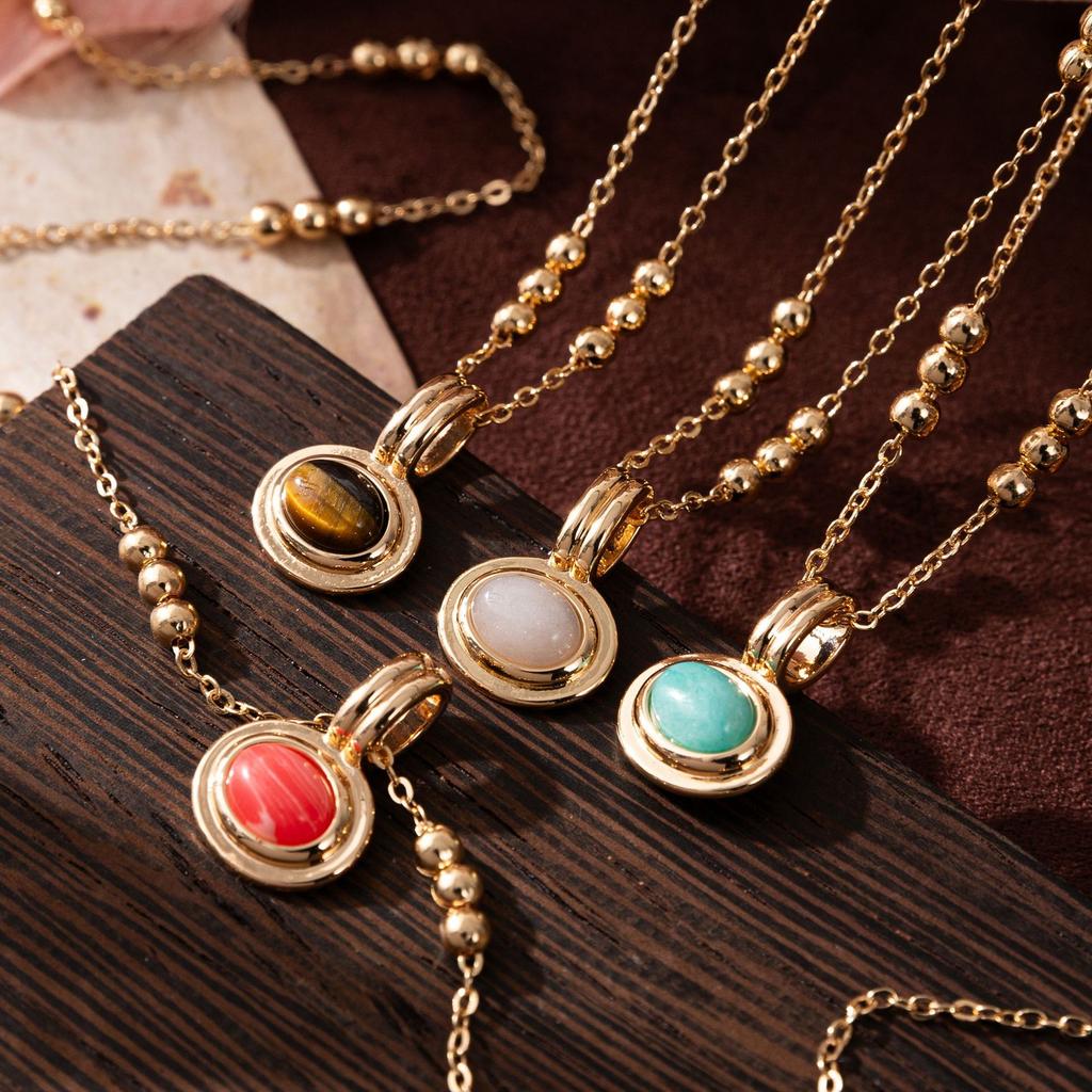 Multi-Layer Stacked Gem Necklace Light Luxury Commuter Necklace Natural Stone Bead Chain