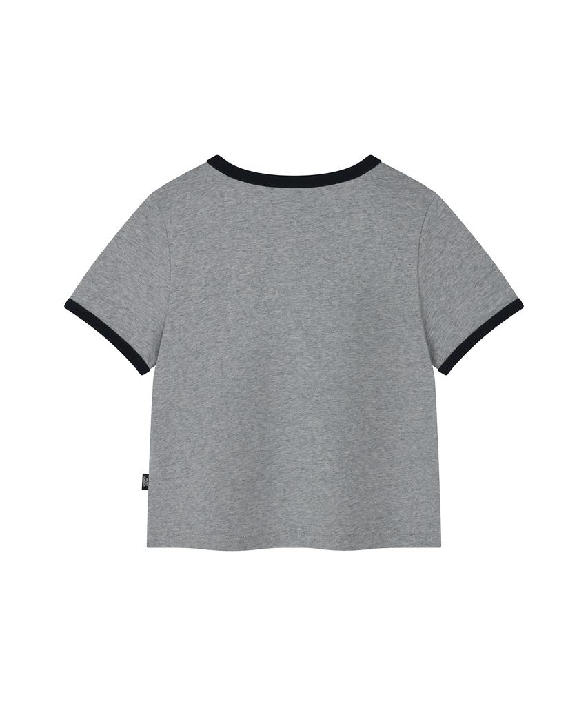 LMR Cat Foster Ringer Crop Short Sleeve T-Shirt Grey