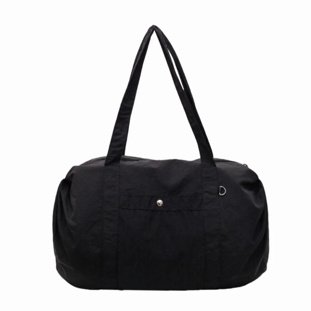 Solid Nylon Totes Bag Versatile Large Capacity Overlarge Drawsting Bag Light Weight Casual Women's Commutting