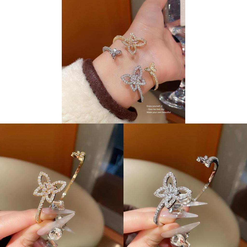 Butterfly Zircon Open Cuff Bracelet With Cubic Zirconia For Womens Fashion Jewelry