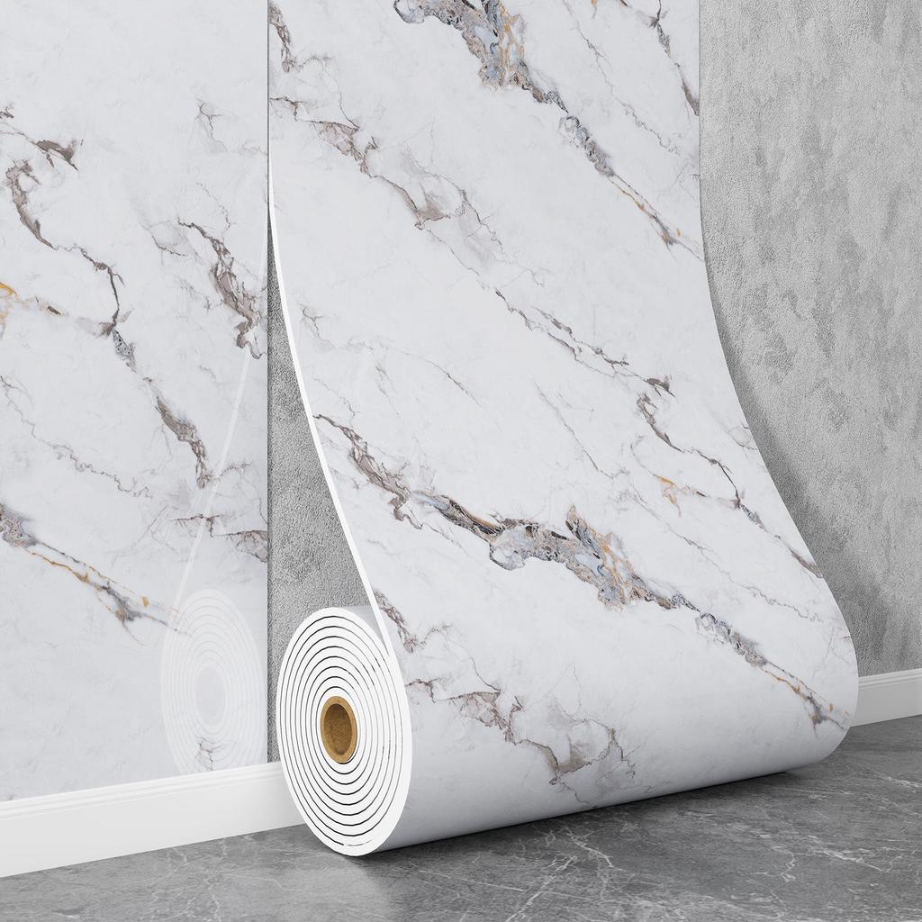 Self-Adhesive Waterproof Imitation Marble Tile Wall Sticker for Bathroom, Living Room, Kitchen, and TV Background.