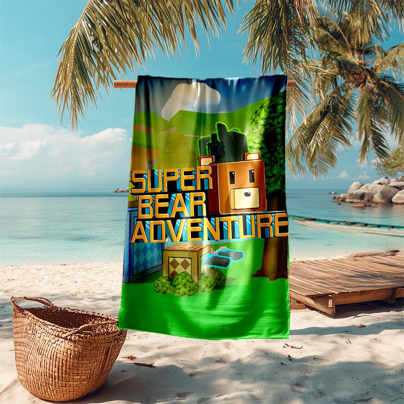 proof beach towel with Game Super Bear Adventure pattern - soft,absorbent,quick-drying,machine washable - perfect for swimming,camping,bathing