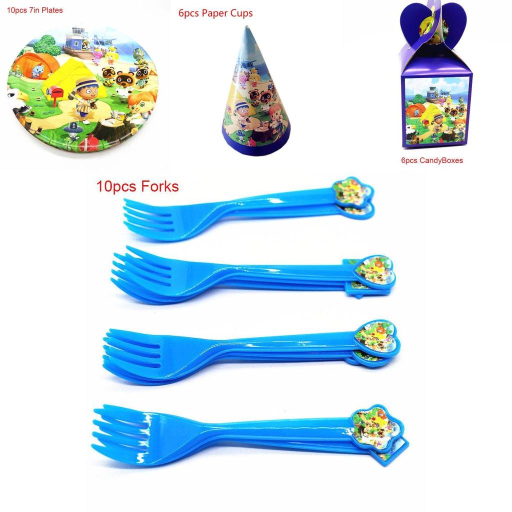 Birthday Animal Crossing Party Supplies Kids Decor Plate Tablecloth Banner Hat