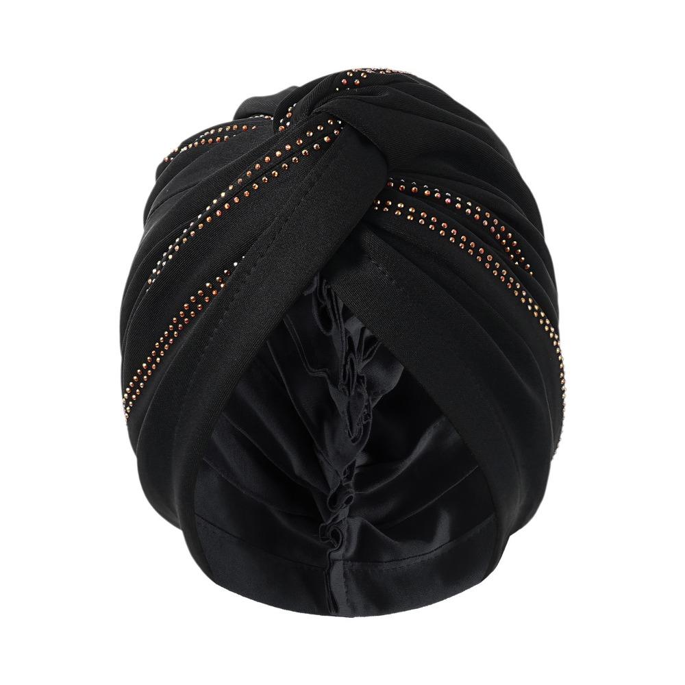 

Fashion Stretchy Women s Turban Diamond Pure Color Twist Pleasted Hair Wrap Sleep Hat Women Girls чёрный