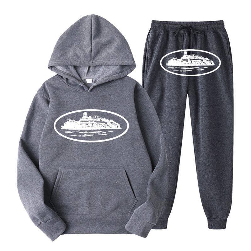 Unisex Hooded Sweatshirt Pants Set With Graphic Print Casual Sportswear