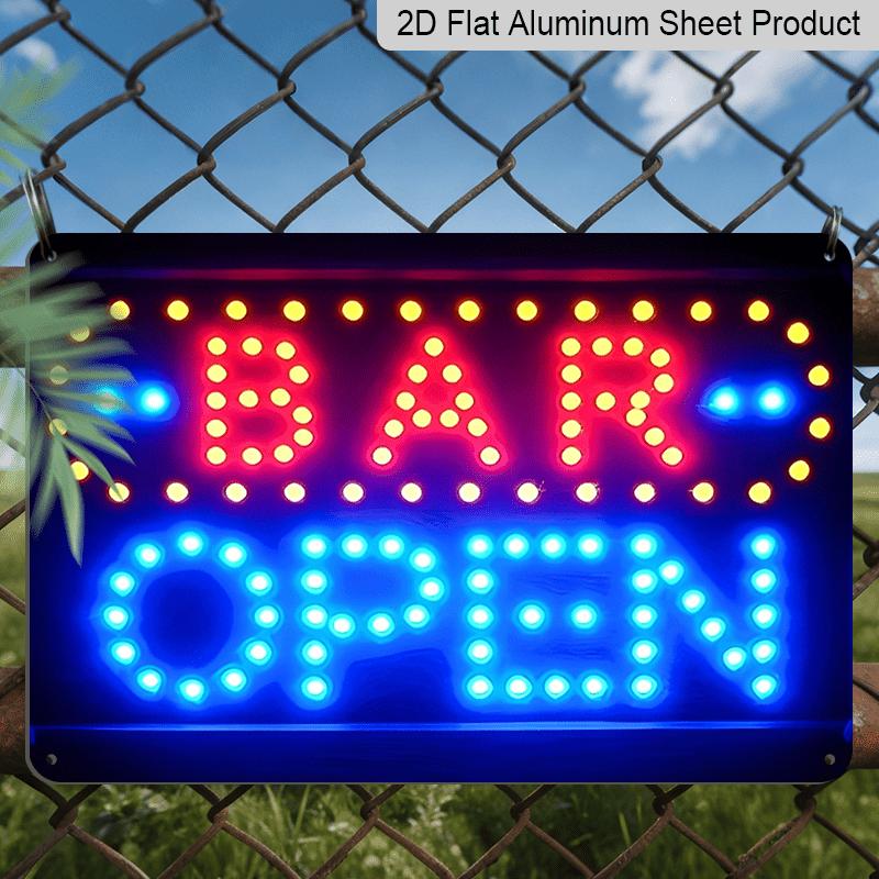 

2D Flat, 1pc Neon-Style Metal Sign Bar Open - Bright Red and Blue Light, Durable Aluminum for Home, Garden, Garage, Bedroom, for Man Cave, Cottage 20*30cm