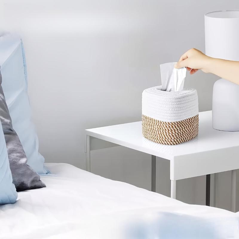 Minimalist Japanese-style Rope Woven Tissue Box,Desktop Organizer, Handmade Square Tissue Holder,Very Suitable for Home Decor