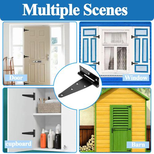 Wopanxye 2-Piece Heavy-Duty Silent Hinges, 150mm T-Shaped Black Flat Hinge, Epoxy-Coated Wrought Iron, for Cabinets, Storage Doors, Windows, and Close