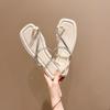 Flat-bottomed Rhinestone Temperament Set Toe Cool Slippers Fairy Shoes Wear 2024 New Summer French One-word Sandals