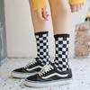3 Pairs Women Cotton Socks Funny Black White Squares Plaid Casual Socks Breathable Middle Tube Socks