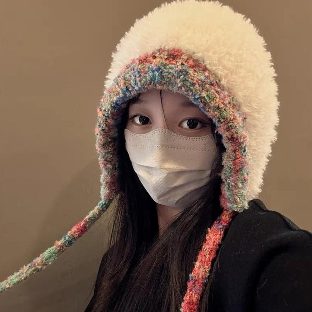 Winddichte Ohrenschützer-Mütze Weiche Gestrickte Warme Mütze Bequeme Plüsch-Ohrenschützer-Kappe Wandern